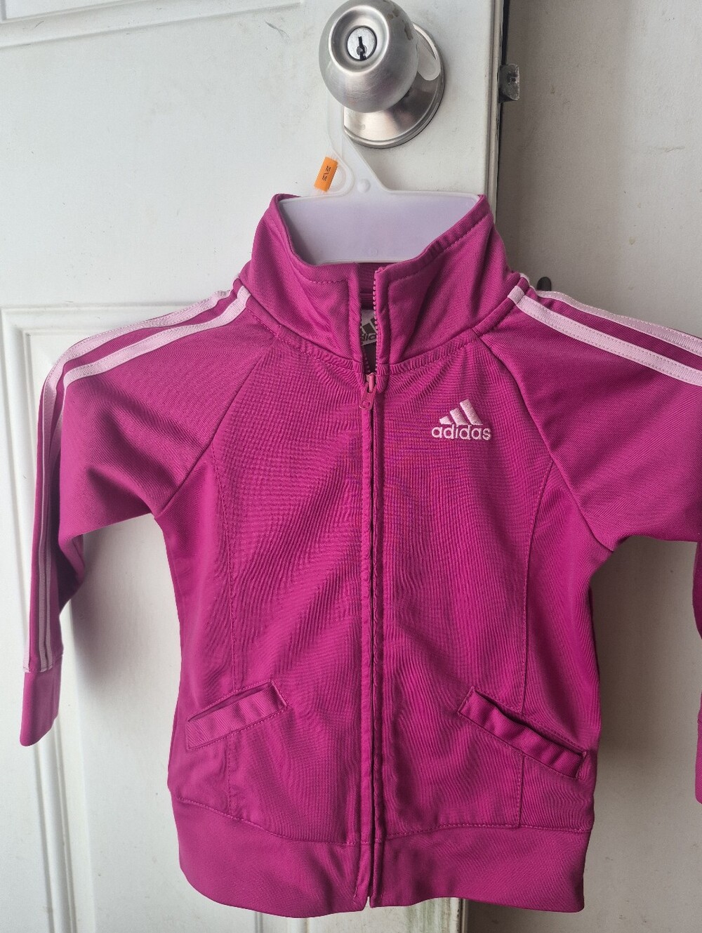 adidas Hot Pink Girls' Full-Zip Track Jacket with Light Pink Stripes